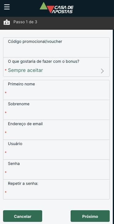 Página de Cadastro na Casa de Apostas