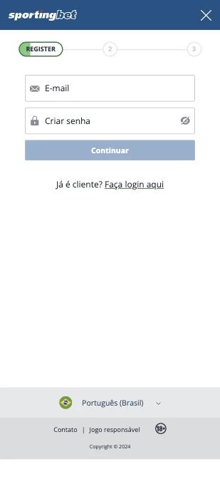 Captura tela E-mail e senha são passos necessários para realizar Cadastro da Sportingbet