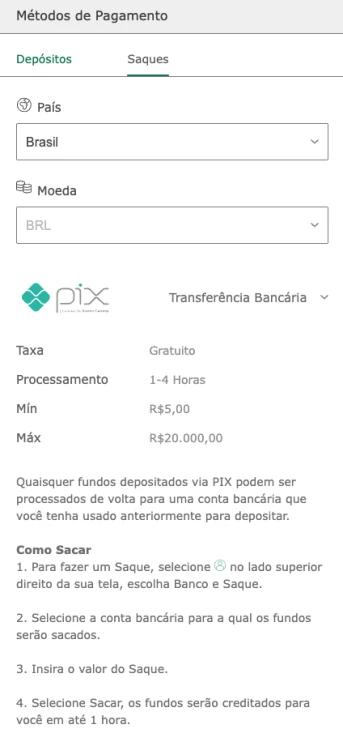 Captura de tela sobre o tempo de processamento se saque via pix na bet365