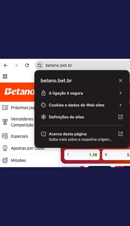 Captura de tela Demonstração do cadeado de ligação segura do site da Betano Brasil