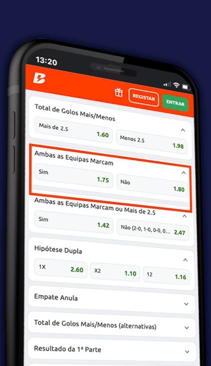 Captura de tela Como apostar Mercado Ambas marcam Betano