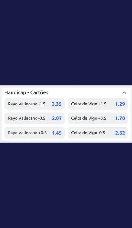 Captura de tela Exemplo Odds de Aposta Handicap Cartões na Betano no jogo entre Rayo Vallecano e Celta de Vigo para a La Liga