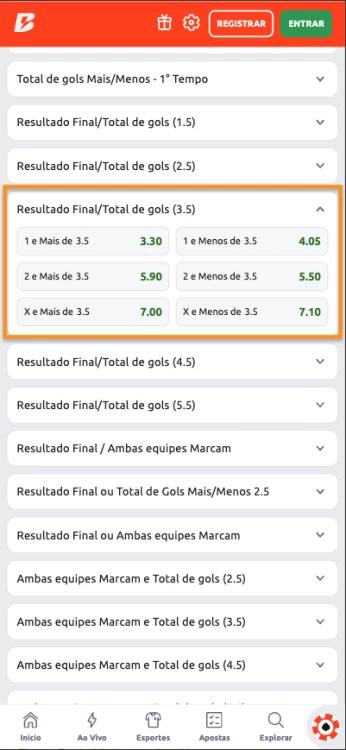Captura de tela Aposta em Resultado Final/Total de Gols 3.5 Betano na partida entre Real Madrid e Manchester City fase de mata-mata Champions League