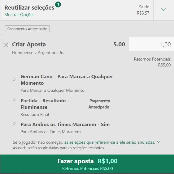 Captura de tela Bilhete de aposta personalizada na Bet365