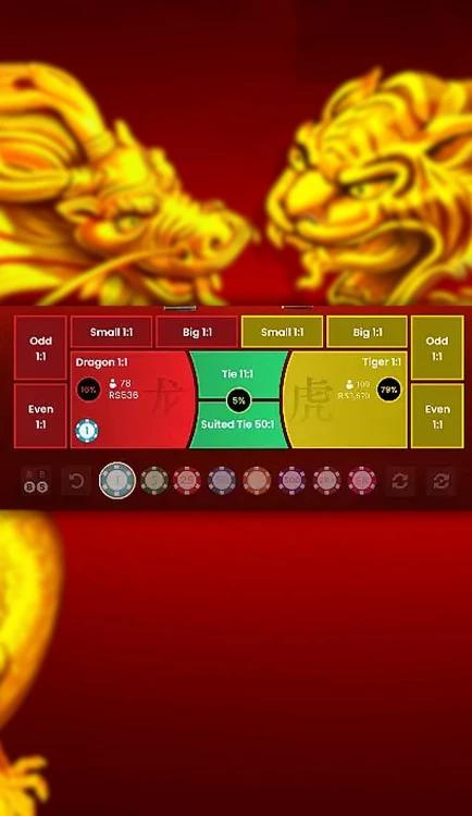 Opções de aposta Dragon Tiger no tabuleiro de jogo: Dragon, Tiger, Tie e Suited Tie