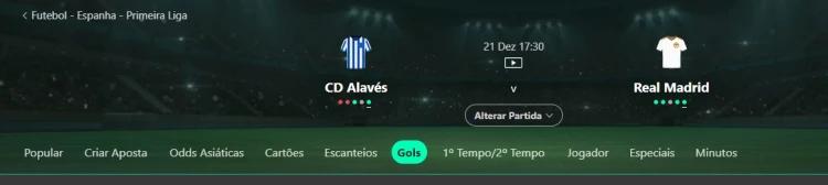 Captura de tela Encontrar aposta em Margem de vitória na Aba “Gols” bet365