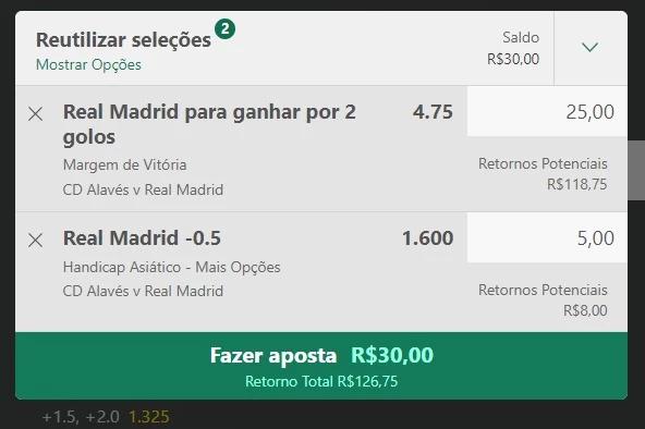 Captura de tela Comparação de Aposta entre Margem de Vitória e Handicap Bet365