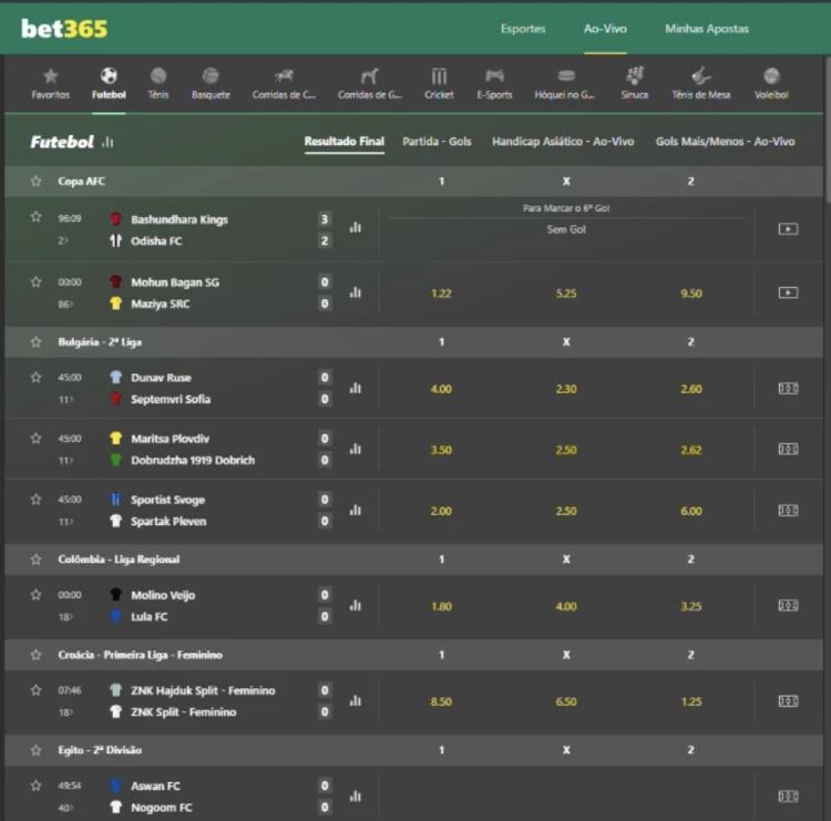 Captura de tela selecionar partida de futebol para apostar em tiros de meta na bet365