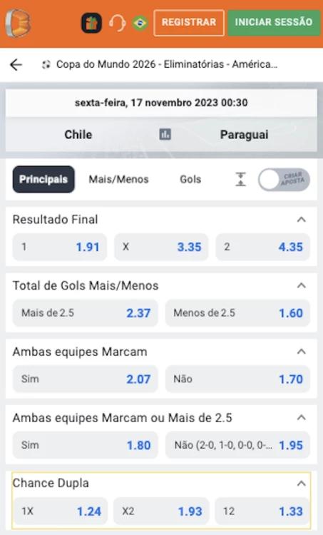Captura de tela Onde Encontrar Aposta em Chance Dupla x1 Betano