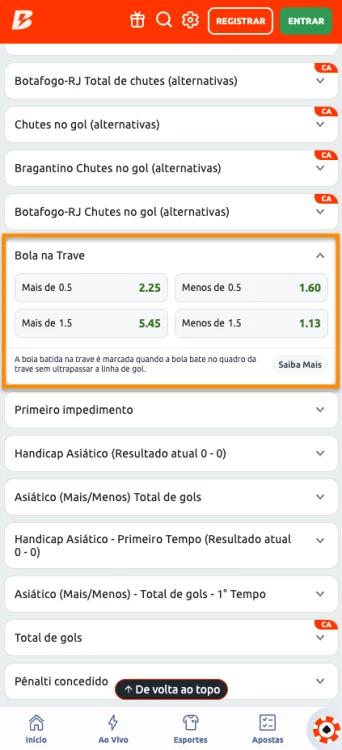 Captura de tela Aposta bola na trave na partida