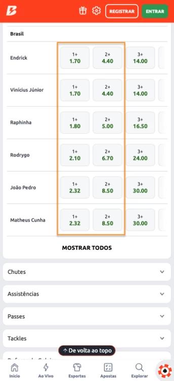 Captura de Tela Aposta Chutes no alvo Betano por jogador 