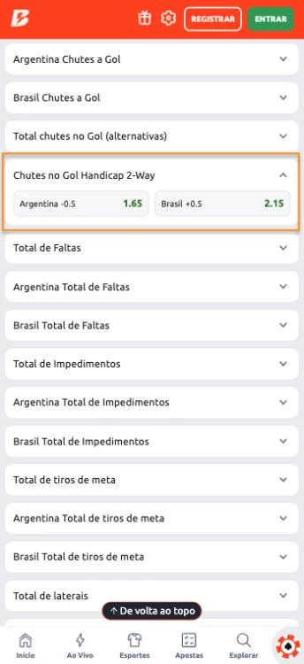 Captura de tela Aposta em Chutes no gol Handicap 2-Way
