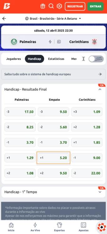 Captura de tela Handicap Empate +1 Betano