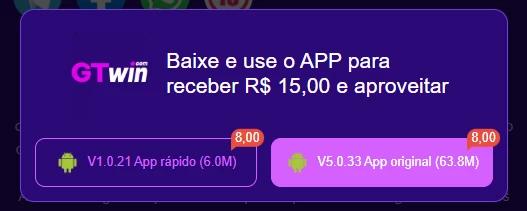Opções de download da app Gtwin